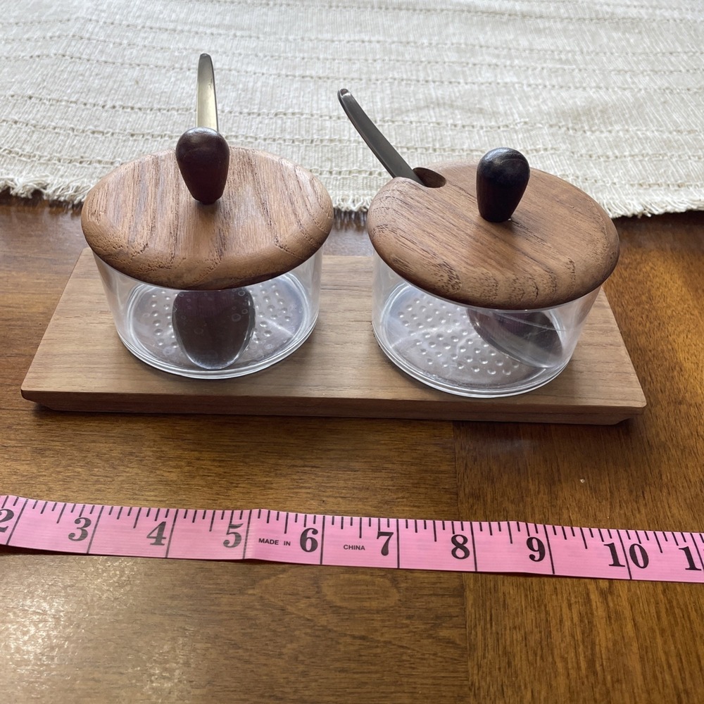 Vintage‎ Luthje Denmark Teak Wood Condiment Set MCM Retro Multi Purpose